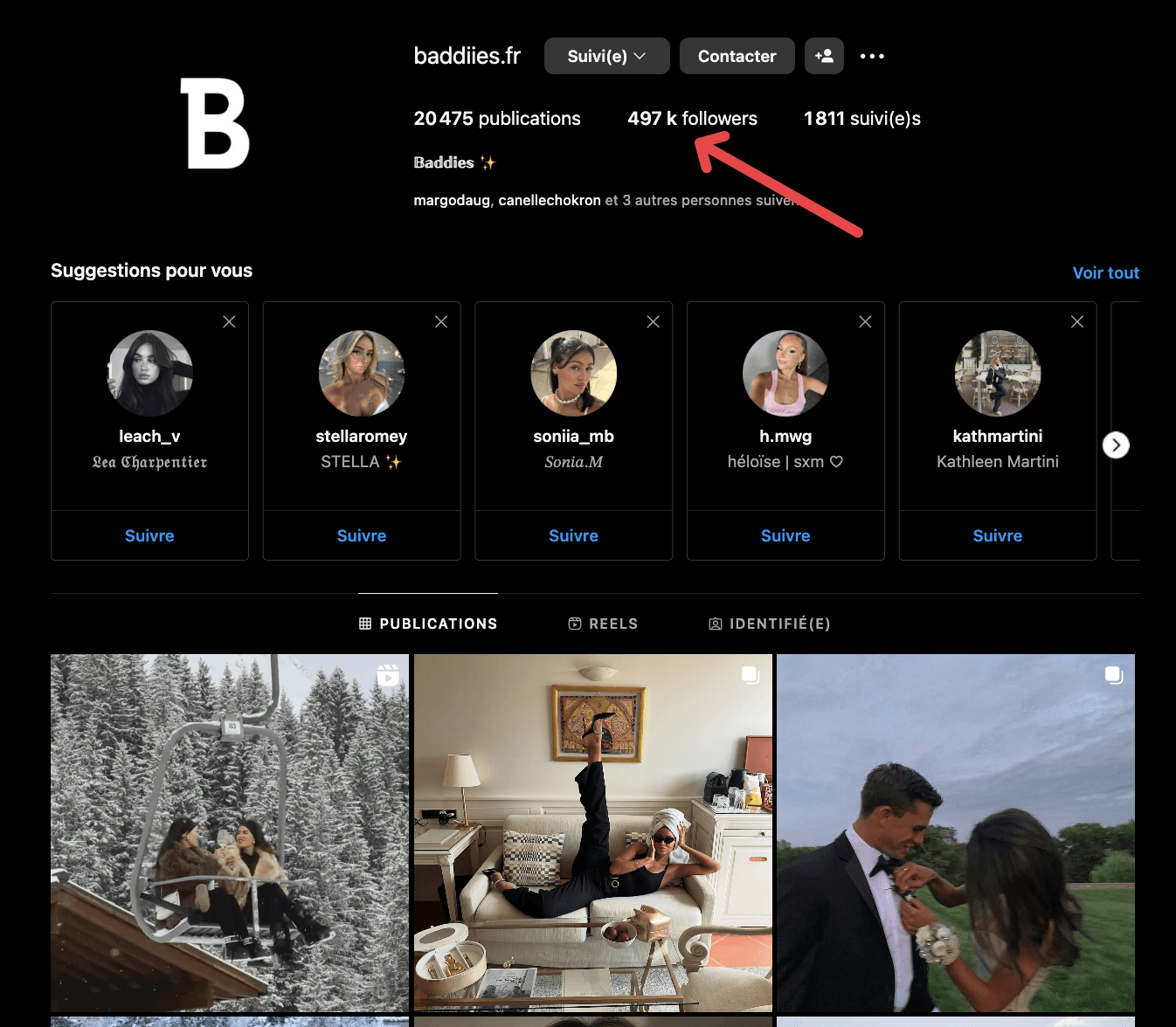 Baddiies.fr instagram account with +500k followers