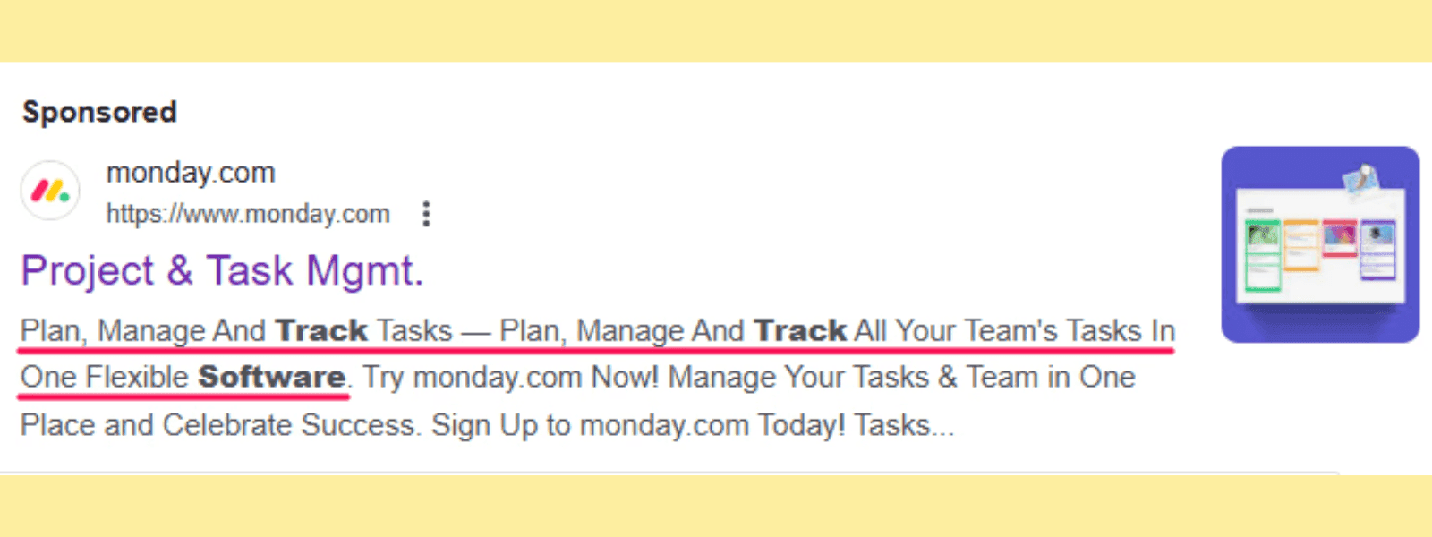 Landing page best practices: Monday matches their PPC ad copy with their landing page copy