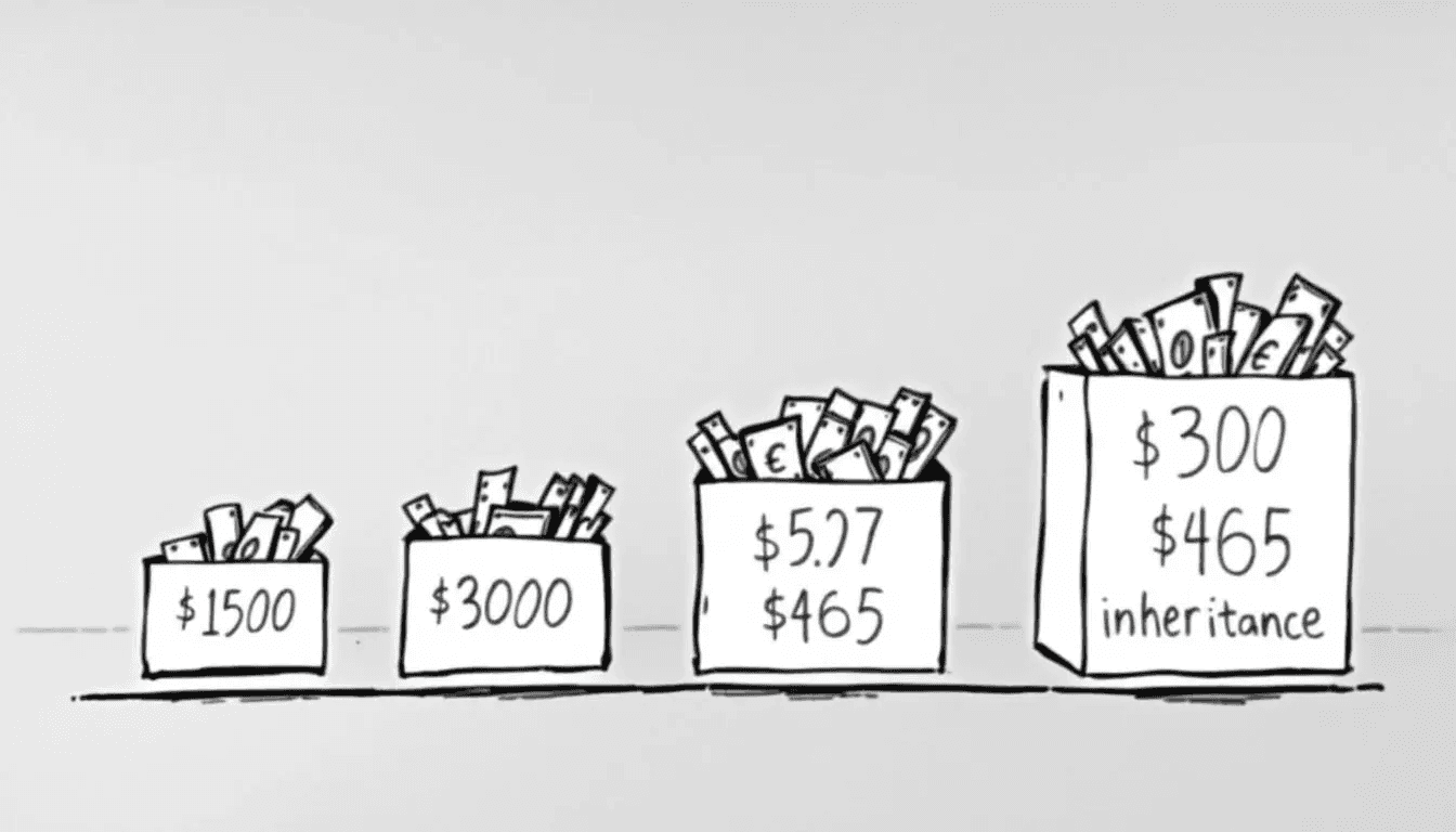 Visual representation of inheritance size, illustrating various amounts of cash inheritance.