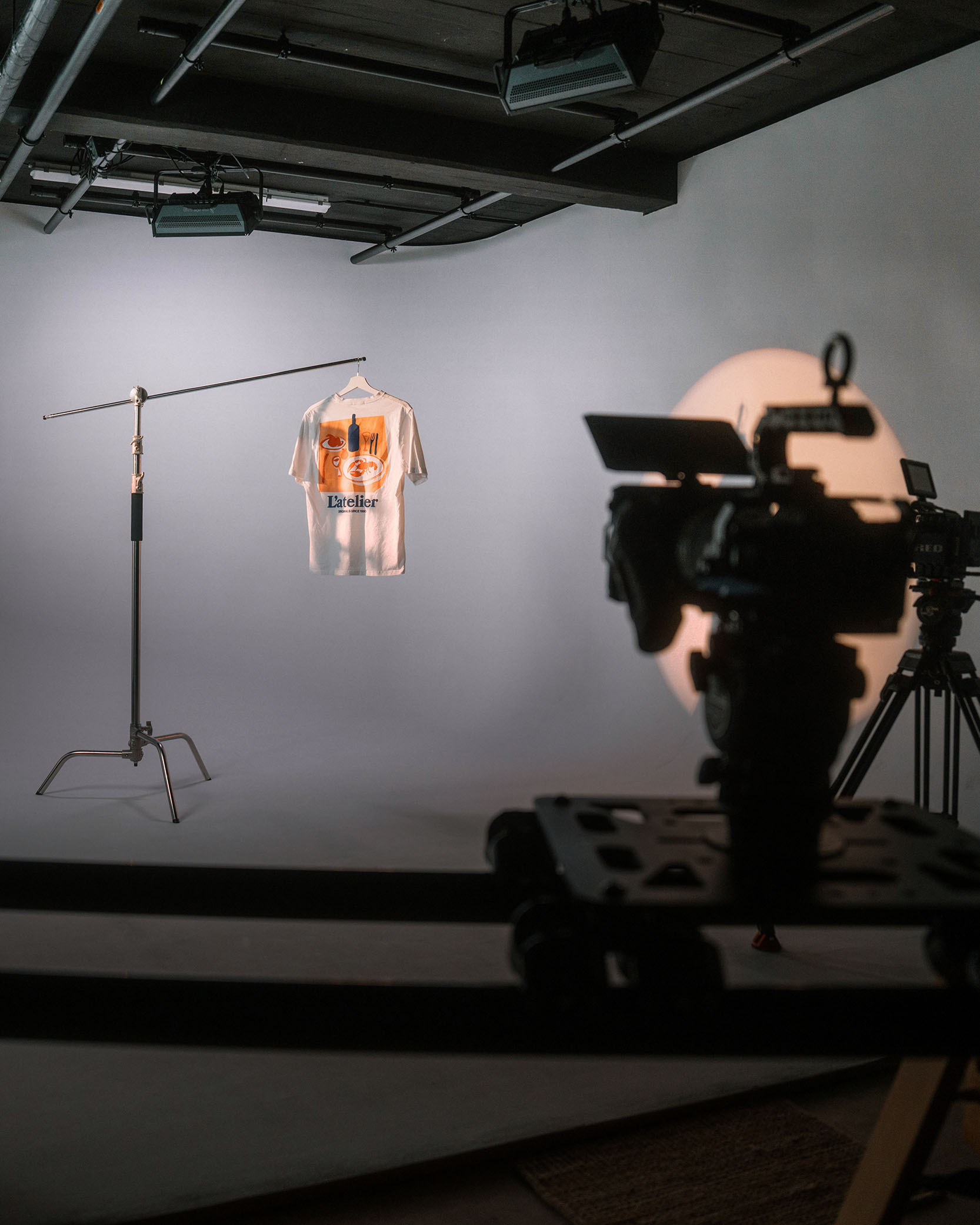 T-shirt in studio setup for filmproduction ads and photography campaign.