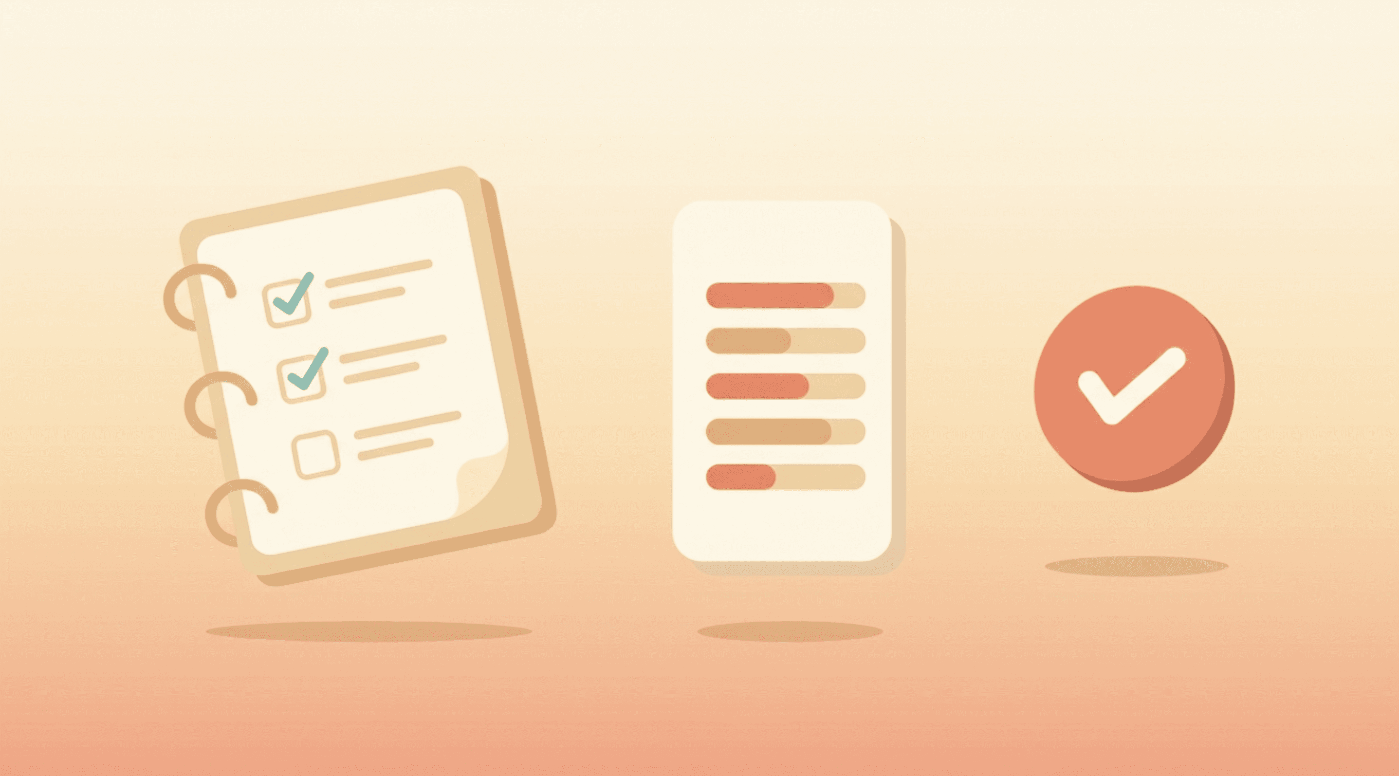 Illustration of an evaluation notebook, vendor scorecard card, and approved badge representing an AI MLR vendor selection process