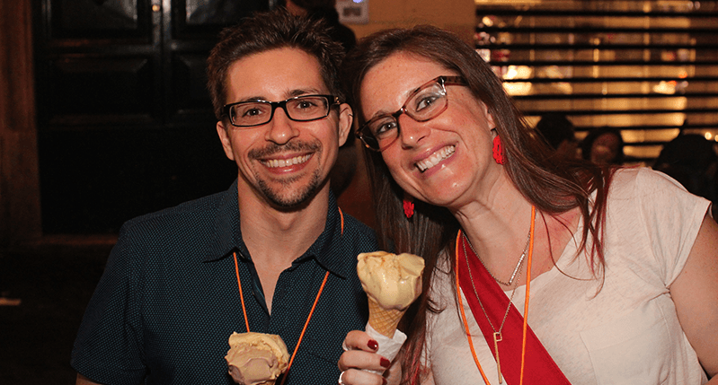 man and woman eating ice cream