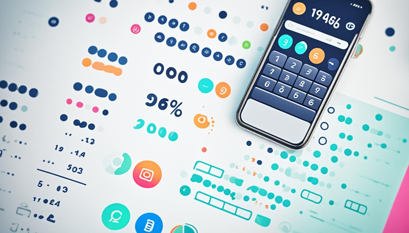 Create an image of a calculator with Instagram symbols and icons in the background, representing the calculation of engagement rate. Show a hand typing in the number of likes and comments on a post, with the final engagement rate displayed prominently on the calculator screen. Add a colorful graph or chart in the background to visually represent how engagement rate affects post performance.