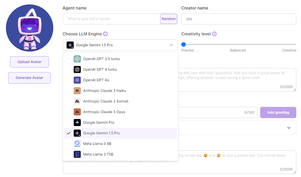 create AI agent powered by Gemini 1.5 pro on AgentX
