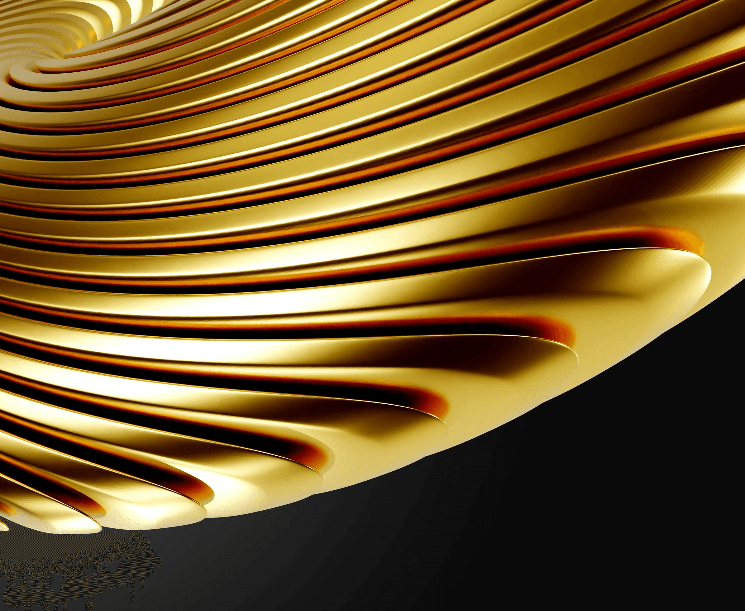 a golden abstract design on a black background