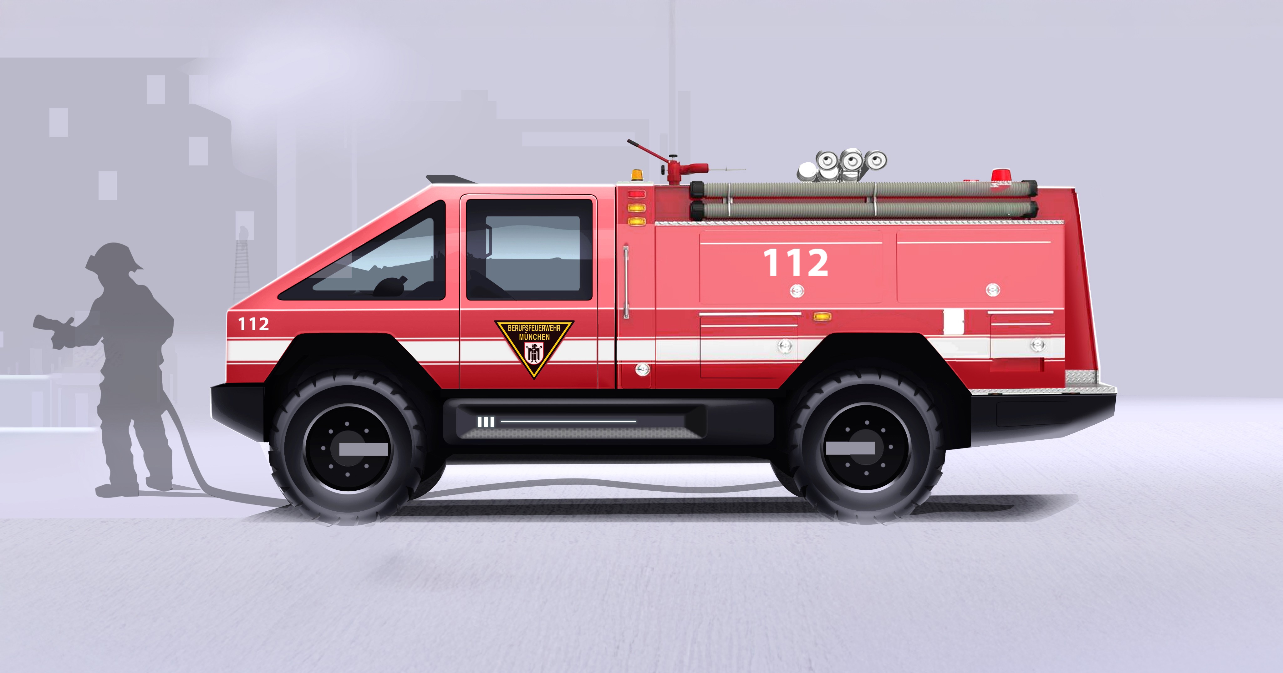 Mining vehicle fire rescue concept showing exterior design for engineering and visualization project