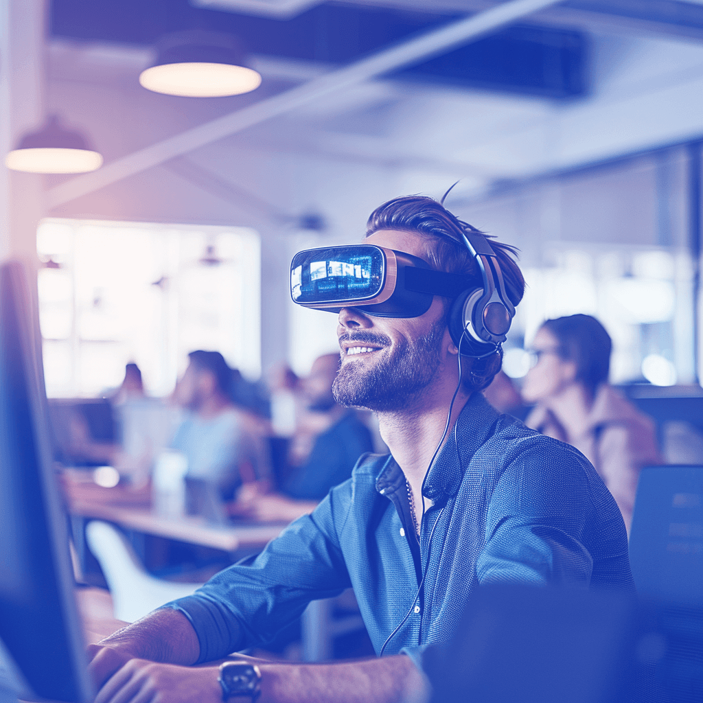 A photo of an engineer with a VR Headset