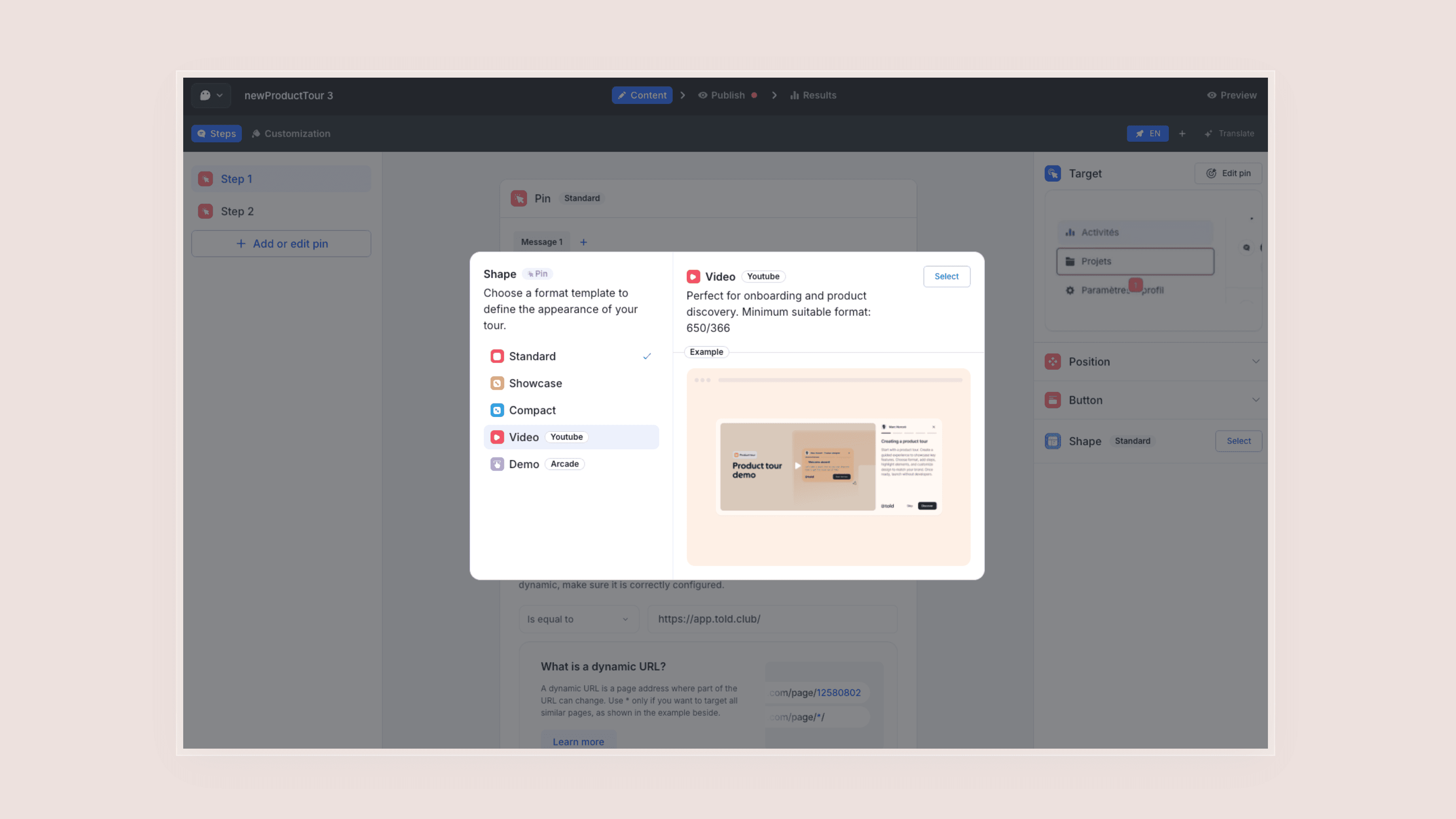 Image of a popup where you can choose your layout 