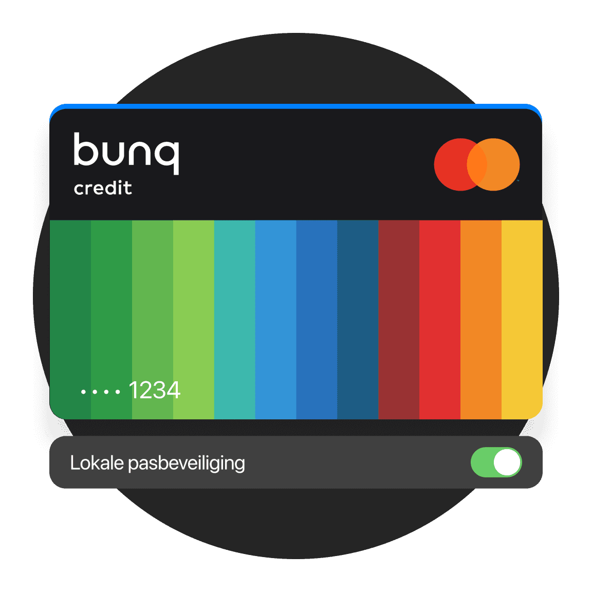 bunq card with a toggle switch turned on, representing Localized card protection.