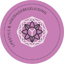 Pink circular wellness brand label with floral geometric symbol