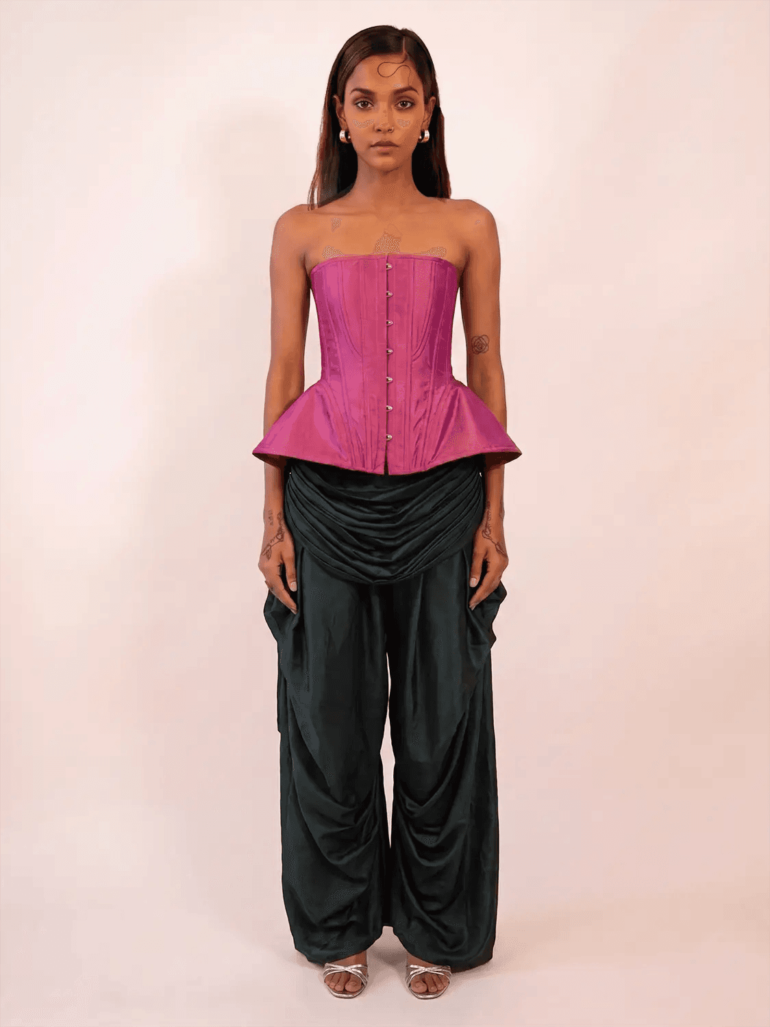 KAMAL is a one-of-a-kind bell corset, handcrafted by skilled artisans in-house using a vintage silk saree.