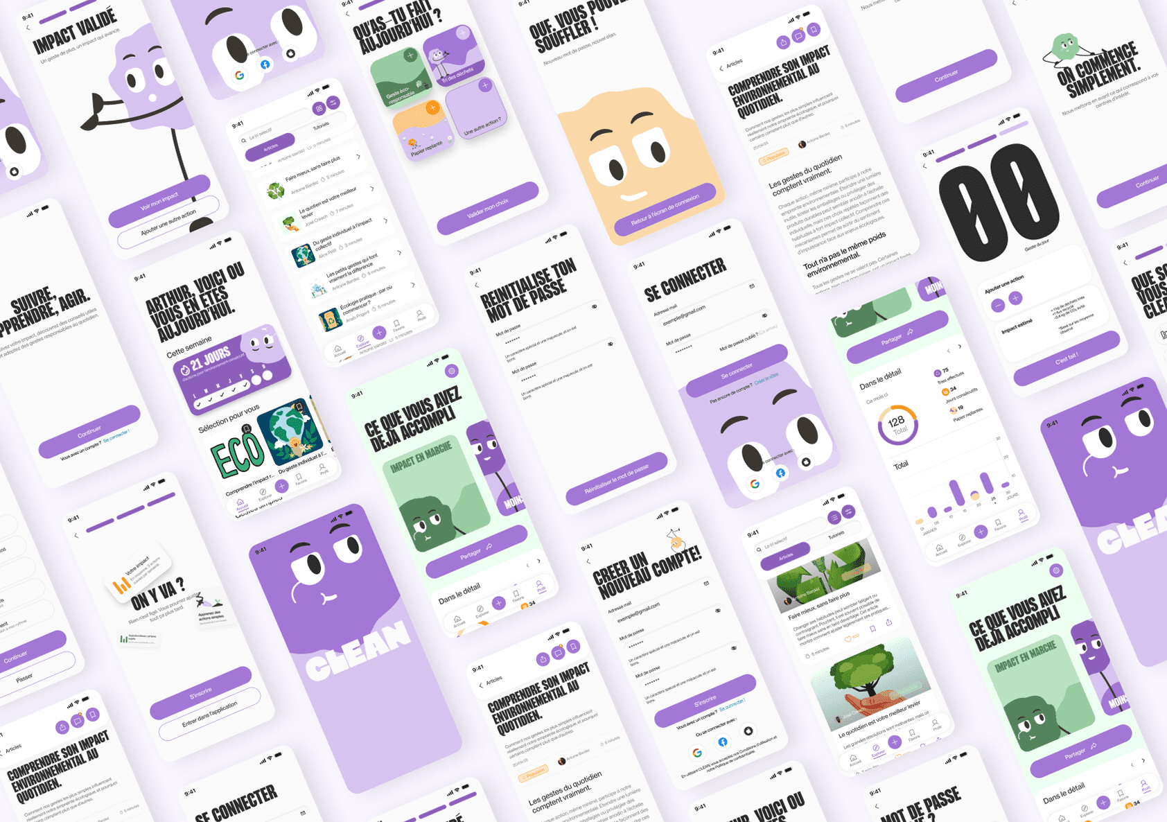 Mock up représentant les divers écrans de l'application UI