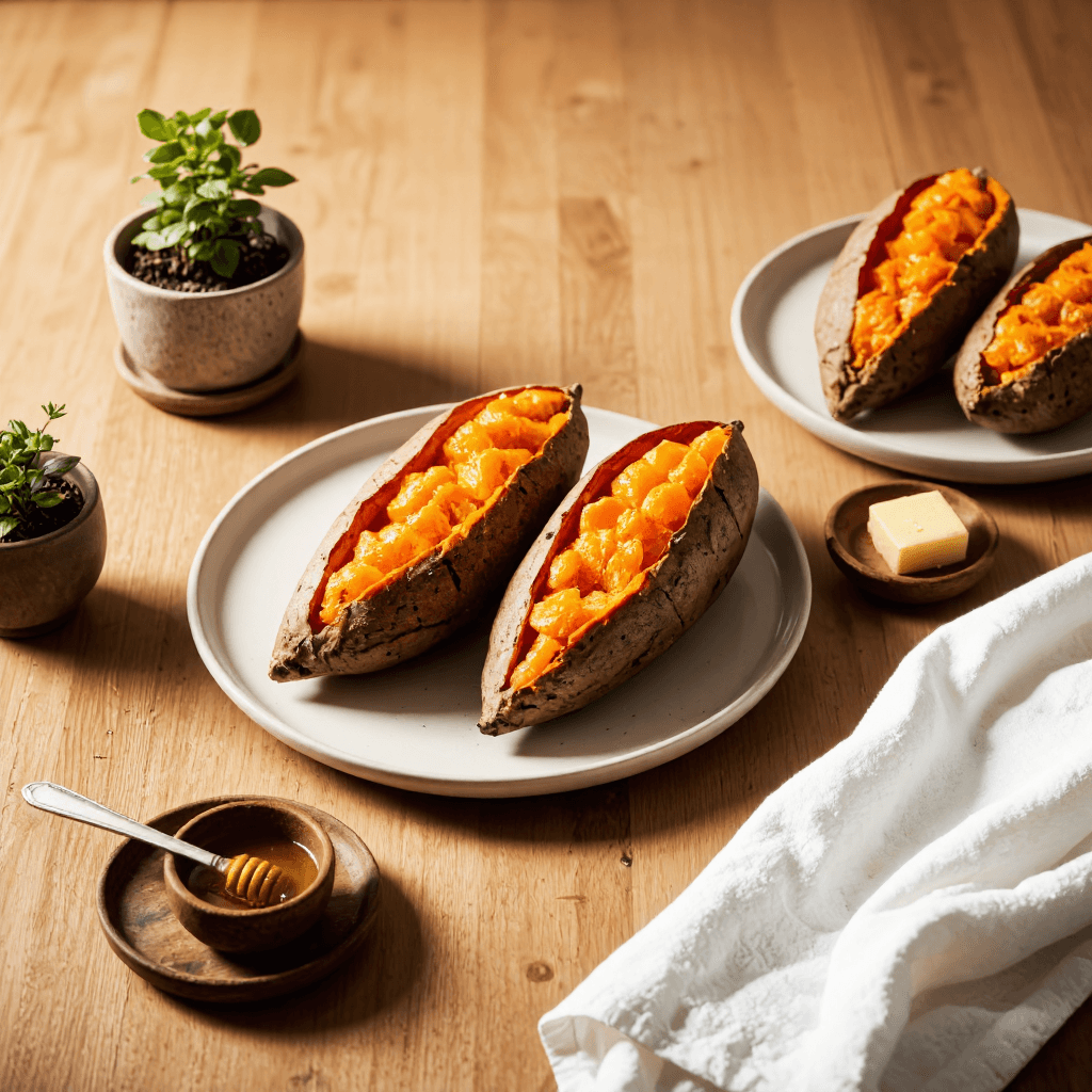 product photography of baked sweet potatoes