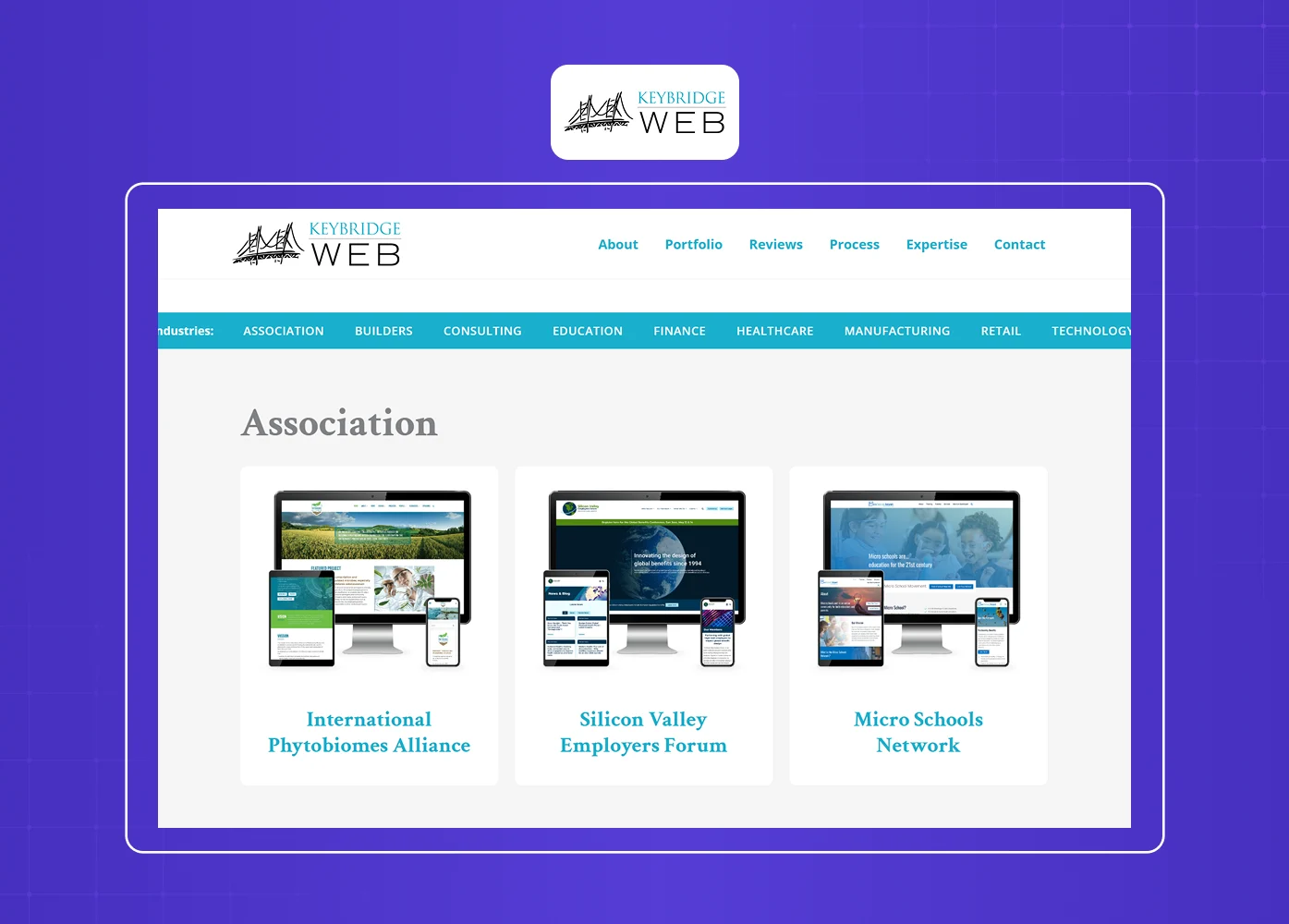 The Keybridge Web portfolio showcases responsive websites created for associations, healthcare, education, and other sectors. 