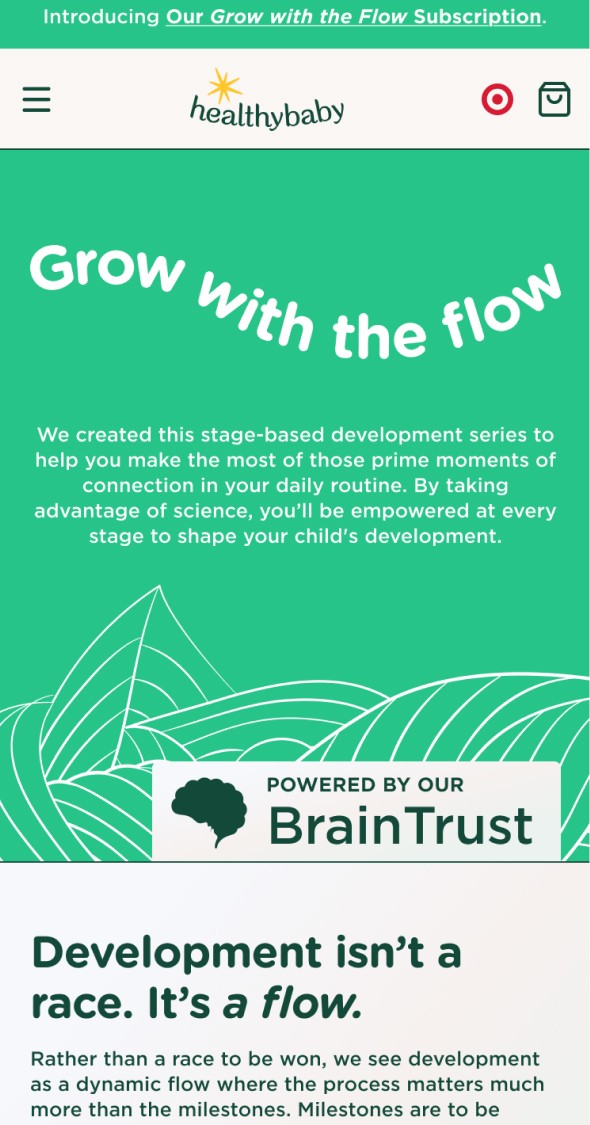 Mobile brand education section supporting sustainable baby positioning