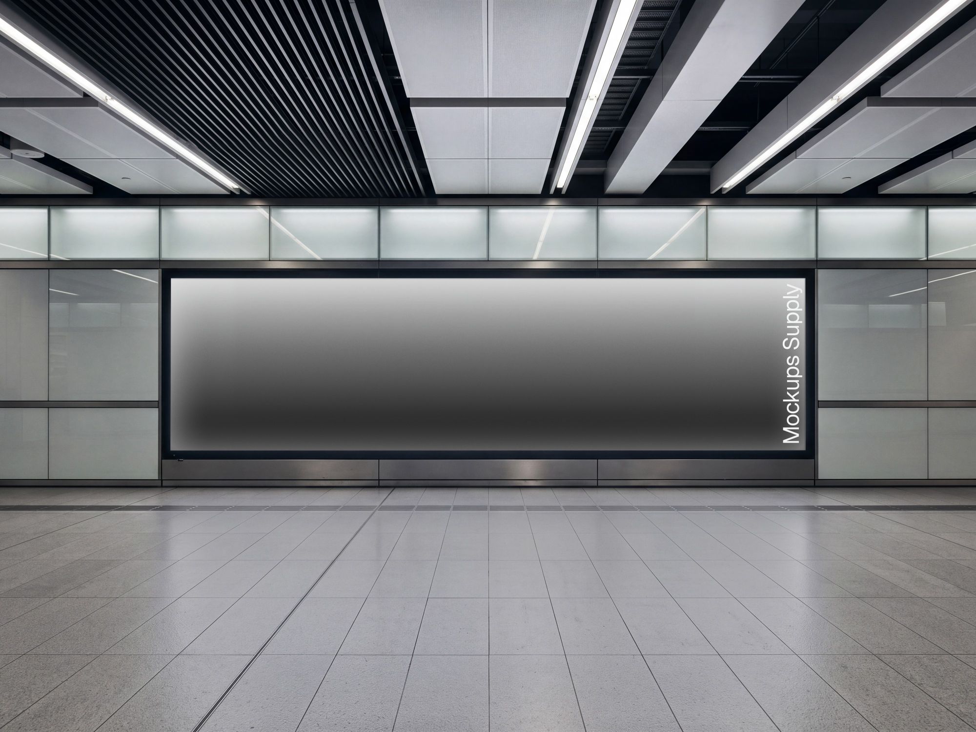 Airport digital advertising screen mockup PSD for presenting billboard campaigns, branding, and promotional graphics