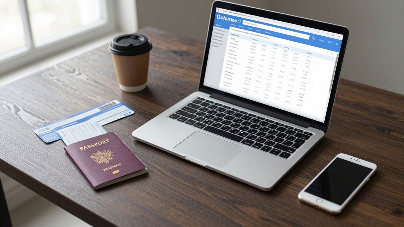 Flight search results beside passport