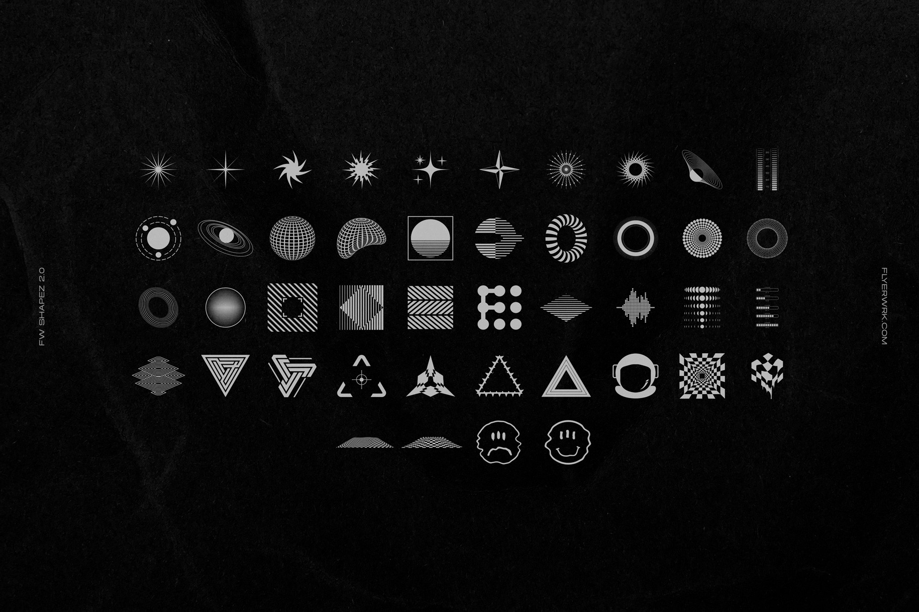 Retro Futuristic Shapes vector icon collection with abstract symbols and retro tech elements