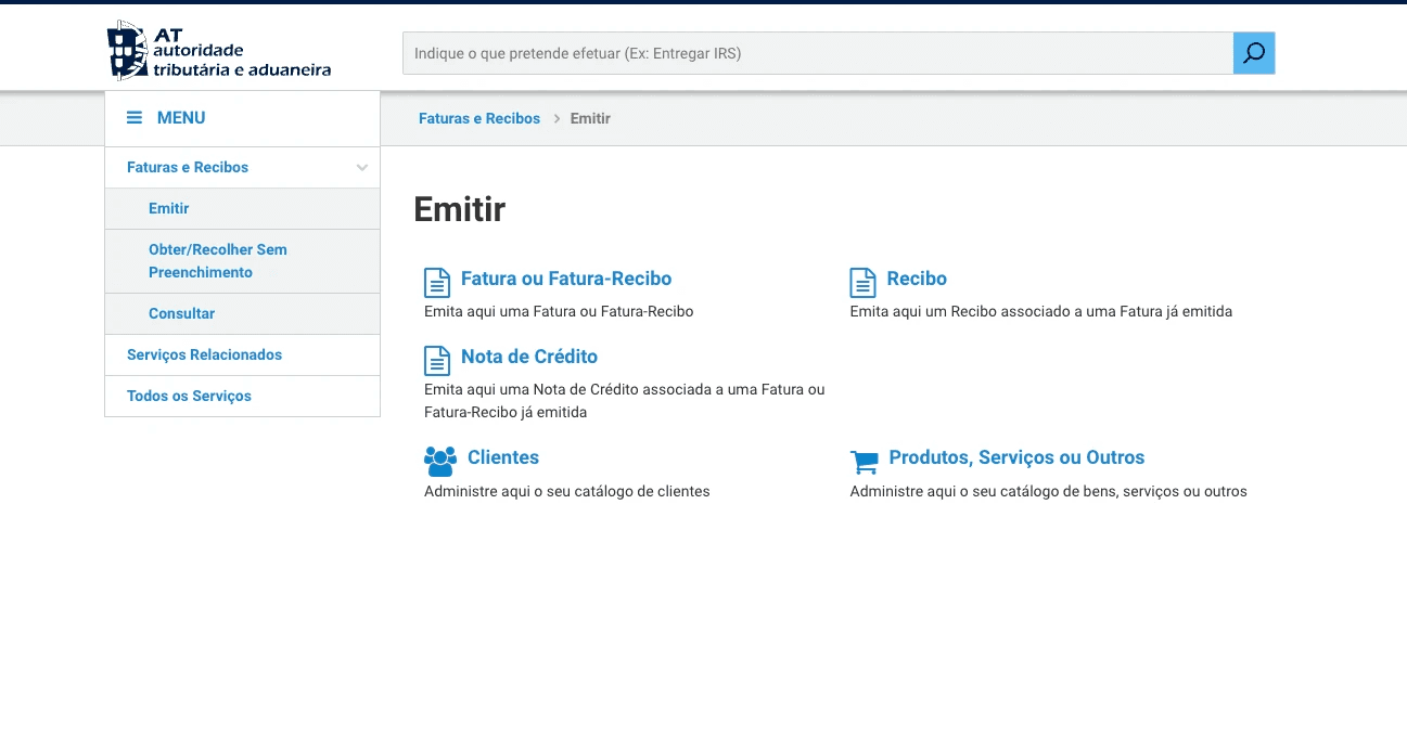 Emitir page AT portugal