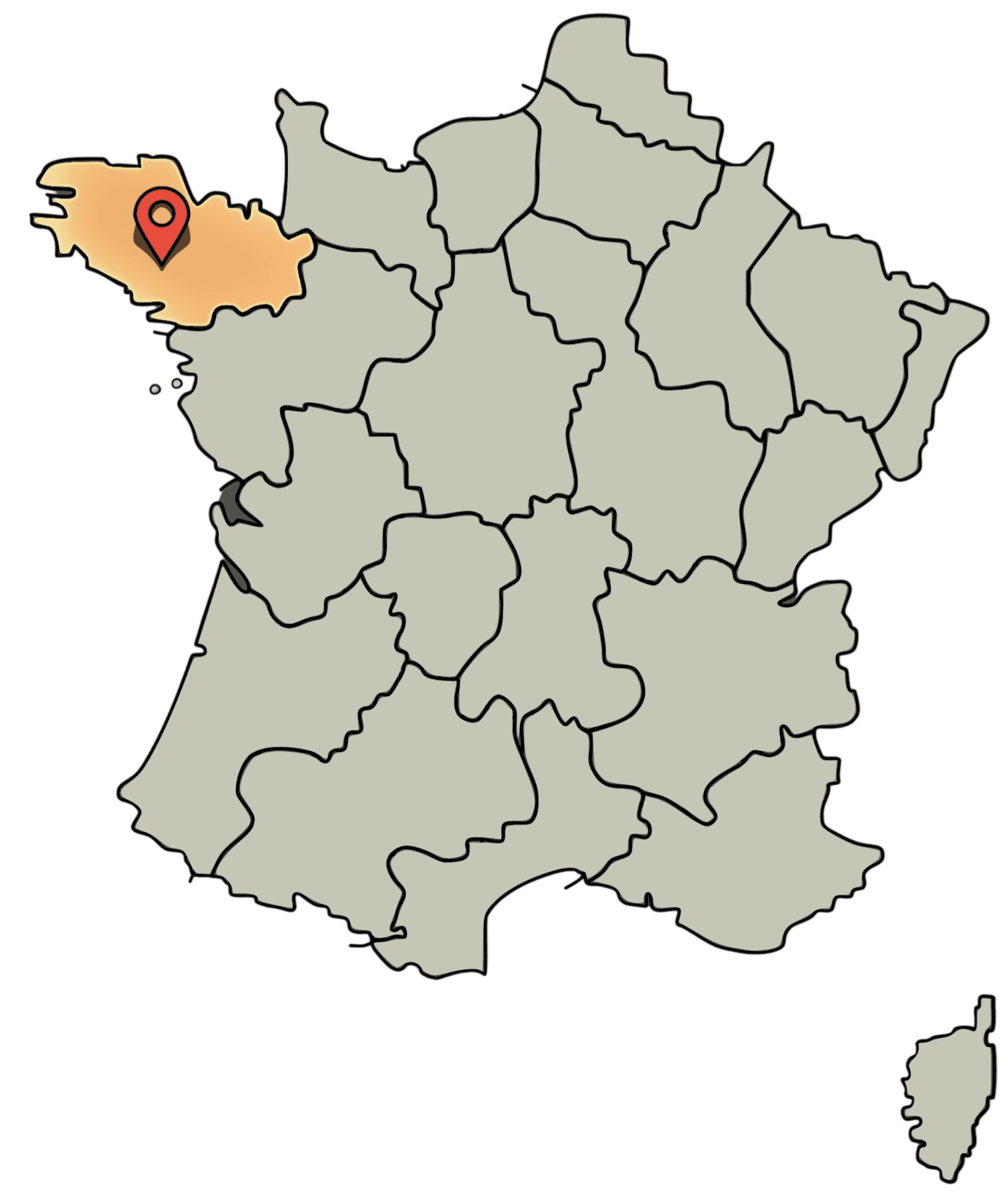 Carte de la france avec une flèche pointant la Bretagne