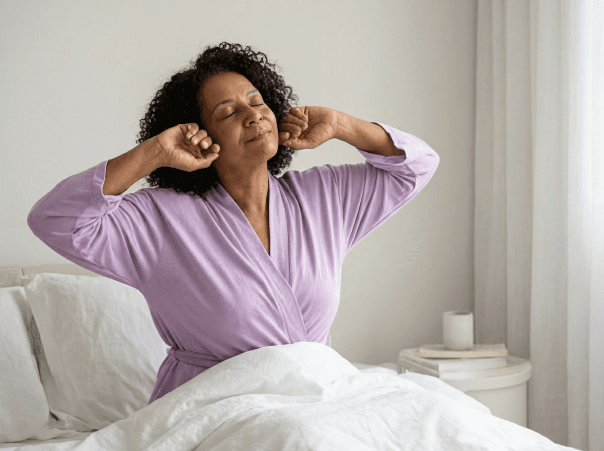 mulher de 60 anos acorda descansada