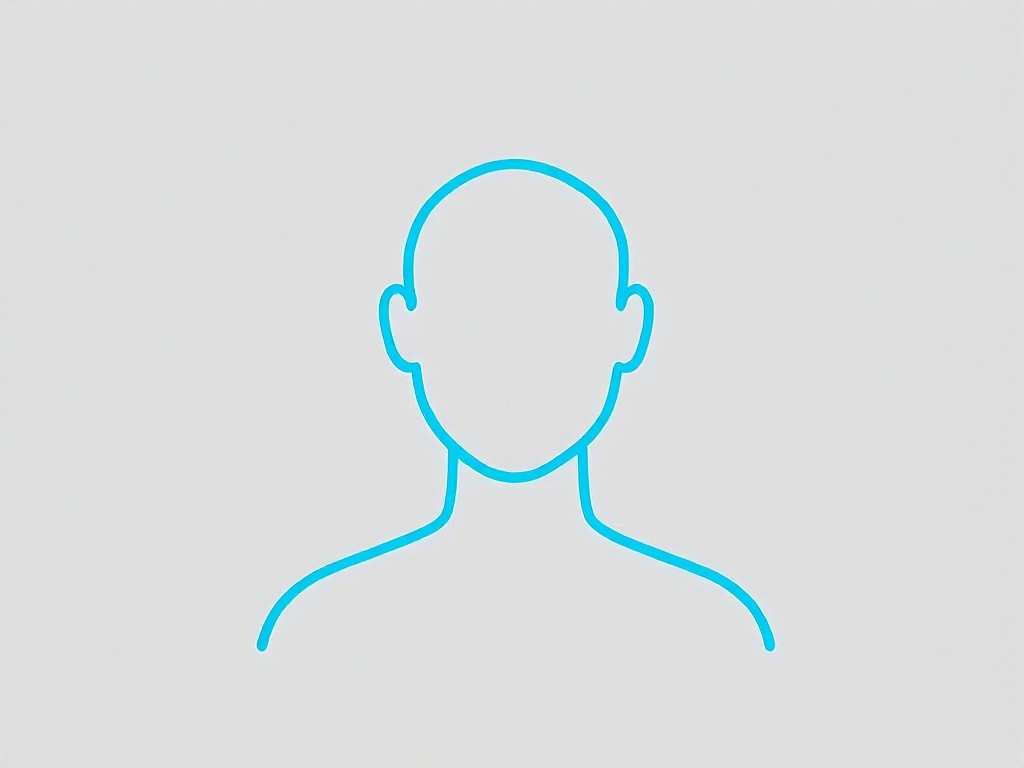 A simple line drawing of a person's head and shoulders.