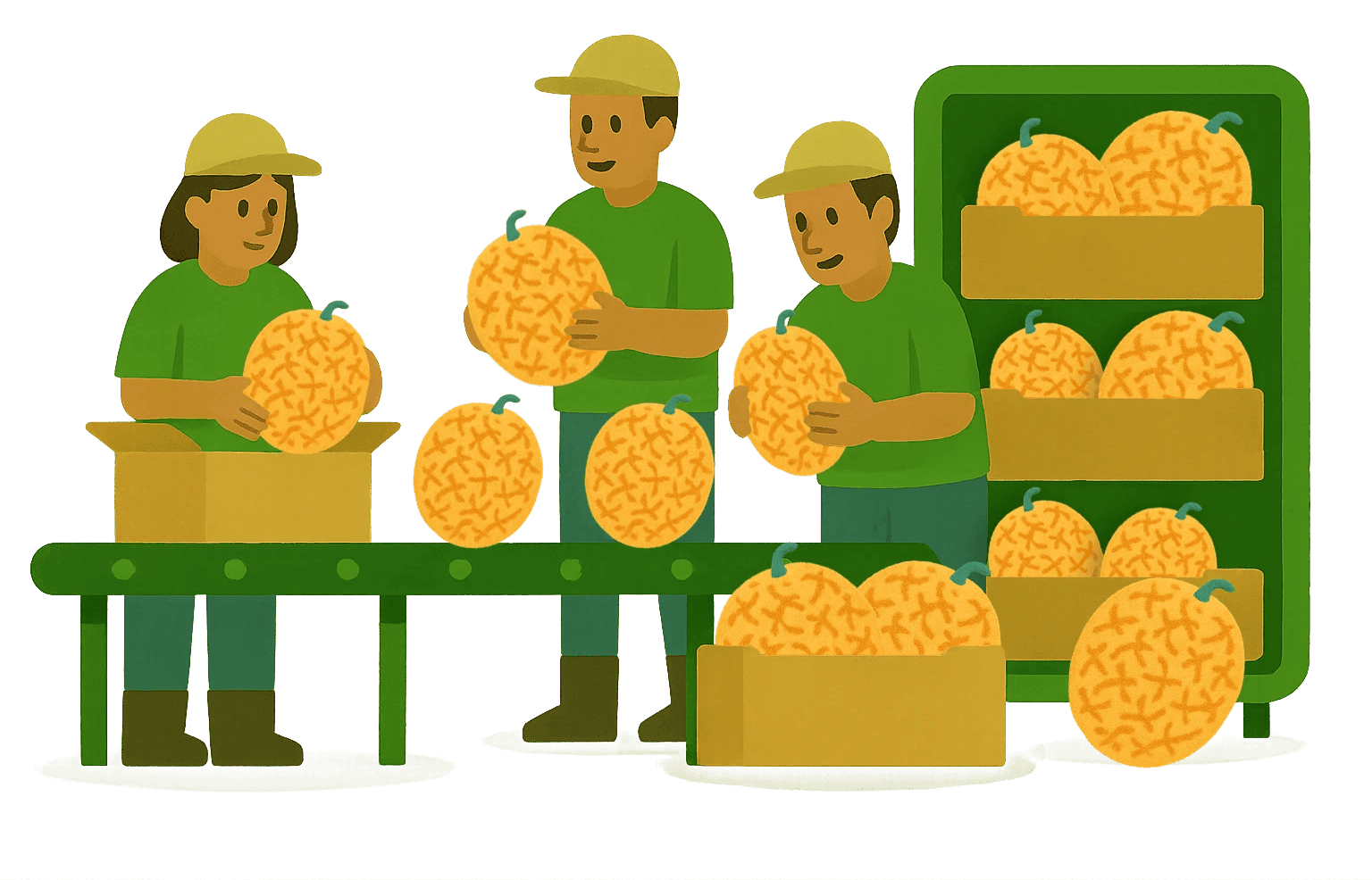 Packstation von den Melonen mit dem Traktor
