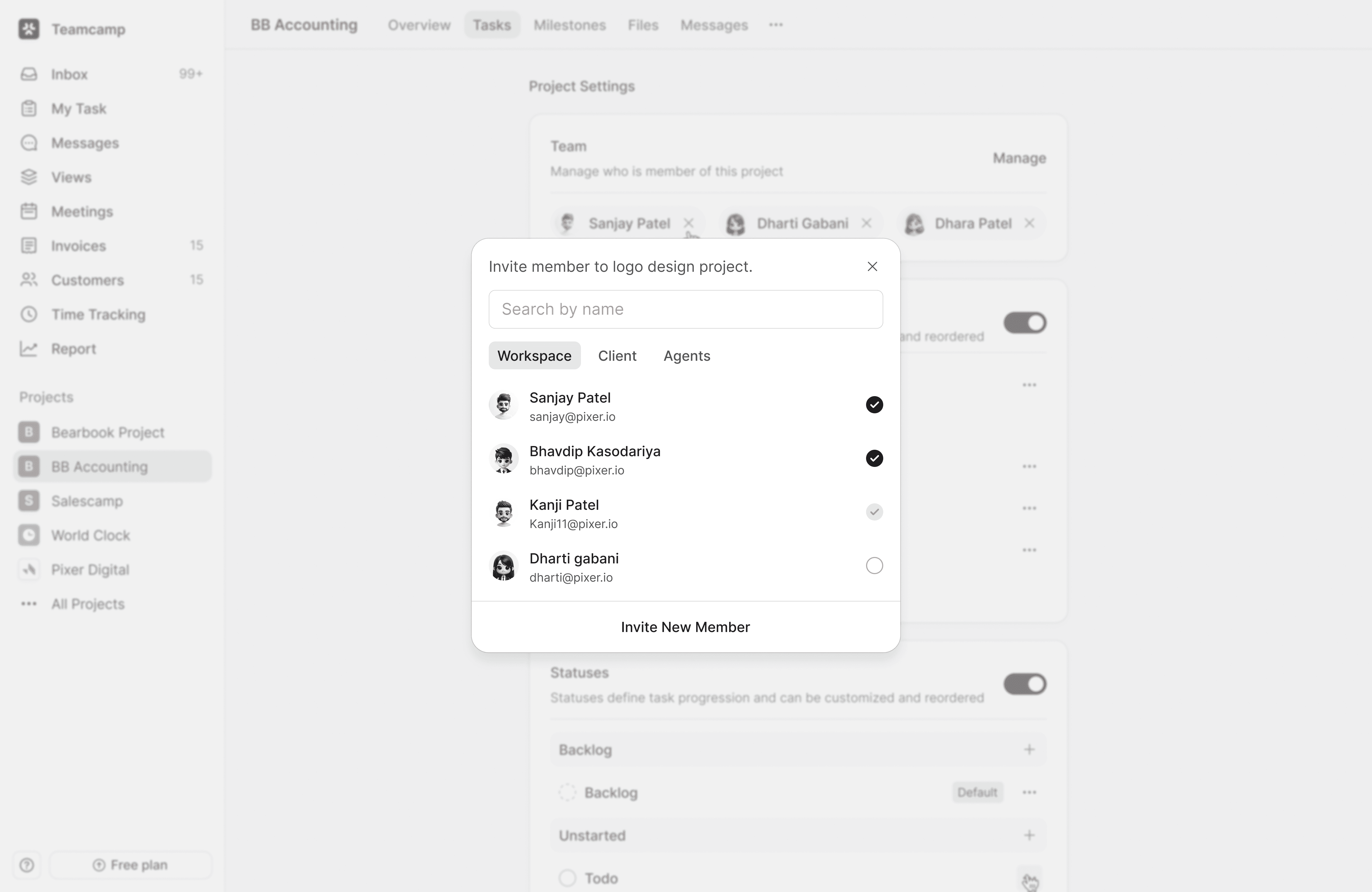 ## Assigning admin access to team member  Teamcamp offers 3 key roles:   **Owner Access:-** The "Owner Access" member has overall authority over the Project. They can assign admin access to other team members.  **Normal Access:- “**Normal Access” members can access My Tasks, Inbox, and Time Tracking.  **Admin Access:- “**Admins Access” members have the authority to oversee and manage the workspace; the members also have access to Reports, Invoices, and Customer Management.  ## **Commenting**  Communicate easily within your team by commenting on activities by @mention your team member. That member will get notified, and they can mark it as done.   [Add image of Task Comment Section]