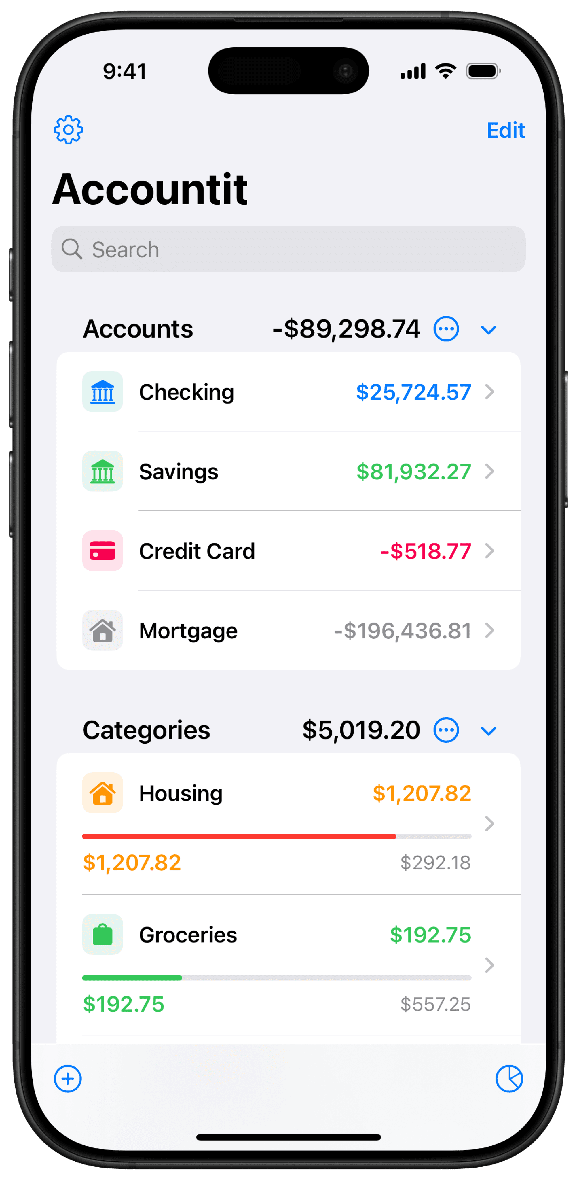 Accountit app on iPhone