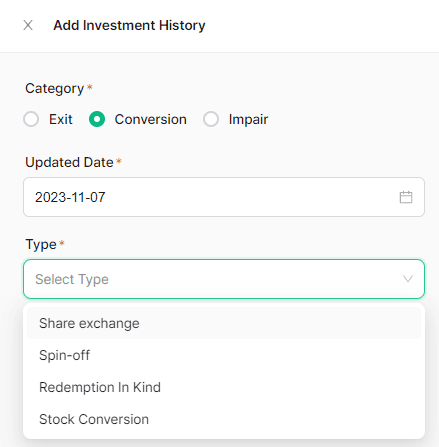 type of conversion selected