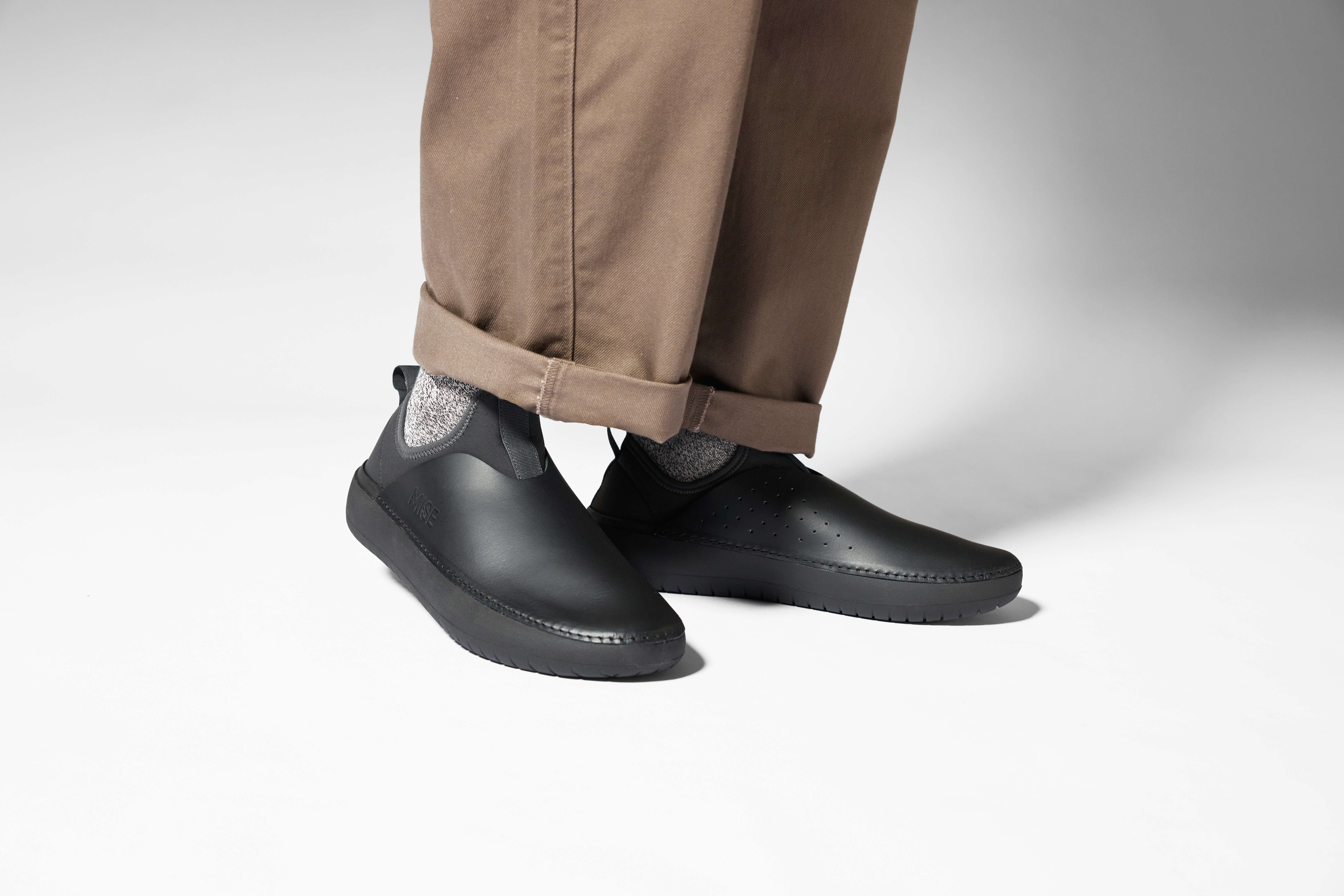 The Standard 2 MISE kitchen shoe in black on foot front view