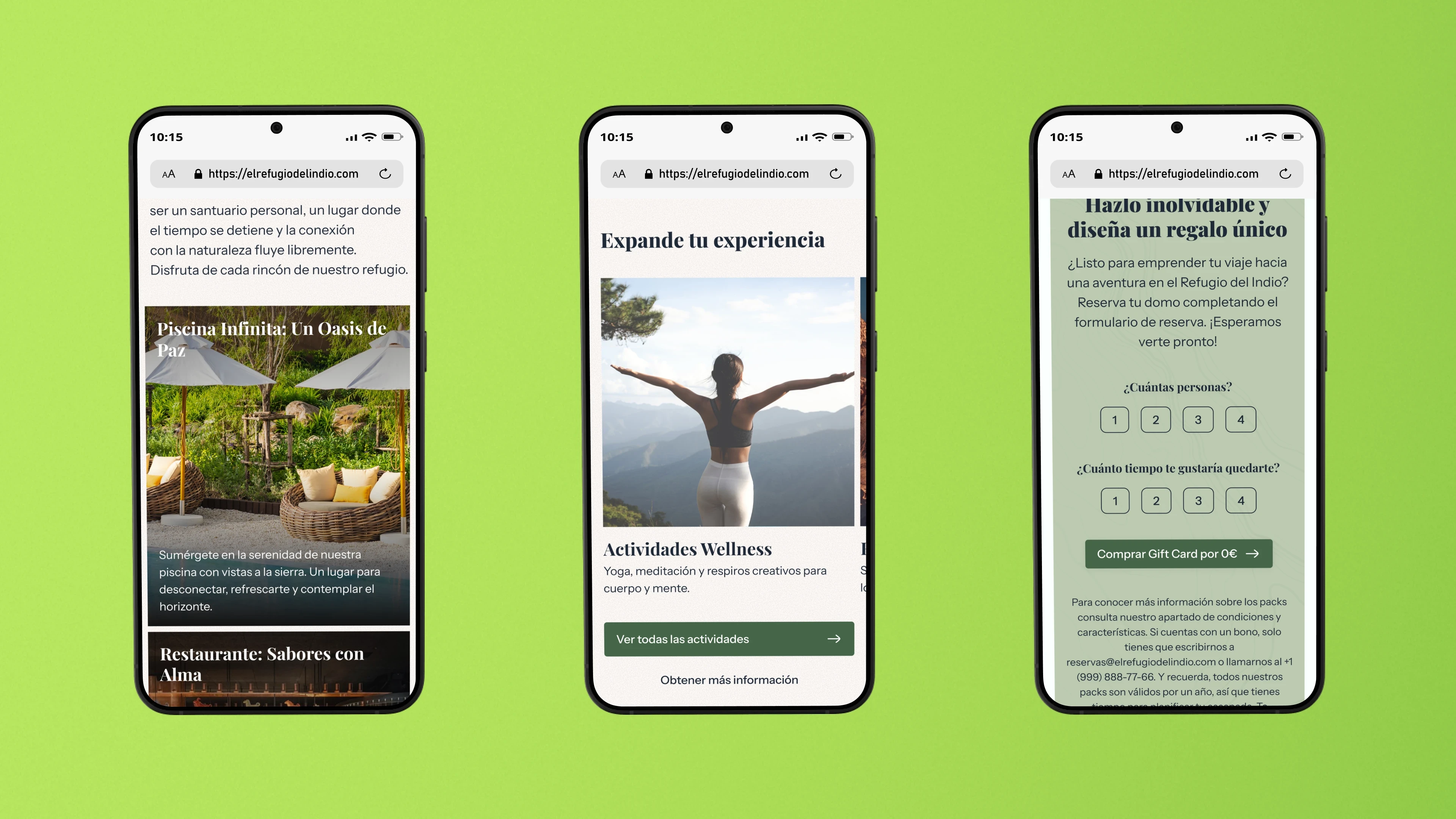 Mobile web design of the designed pages of the Indian Refuge