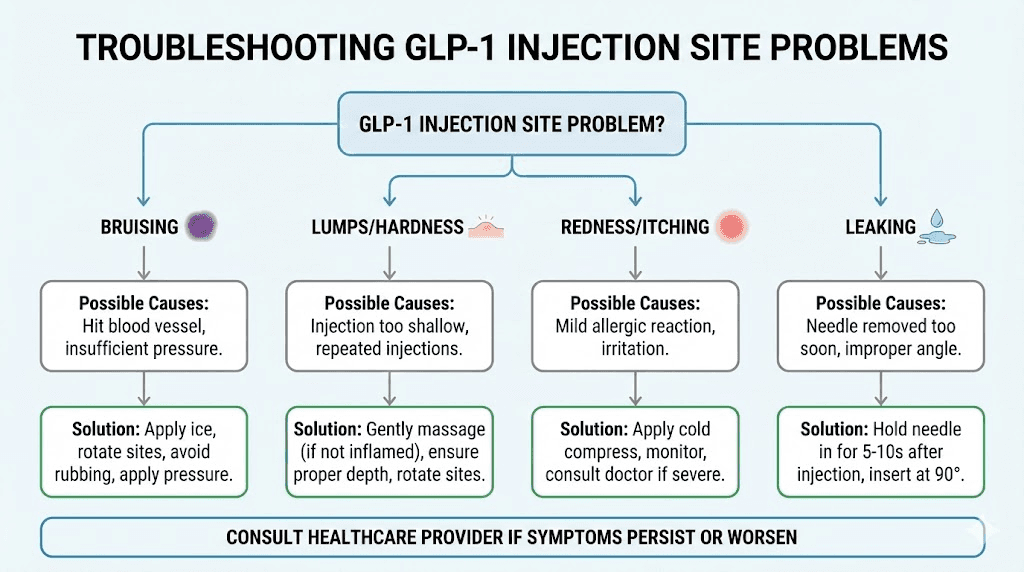 GLP-1 injection troubleshooting guide for common site reactions and solutions