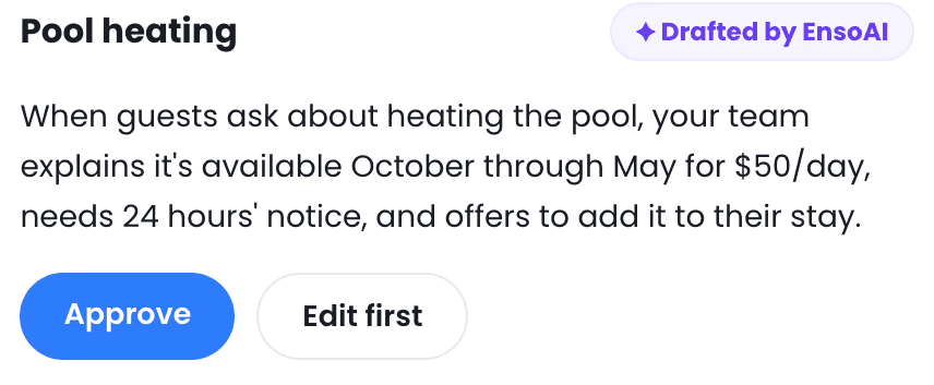 Screenshot of an AI-suggested policy drafted from guest conversations