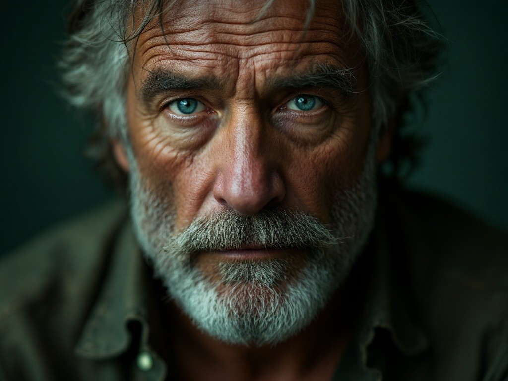 Close-up portrait of a man with gray hair and beard