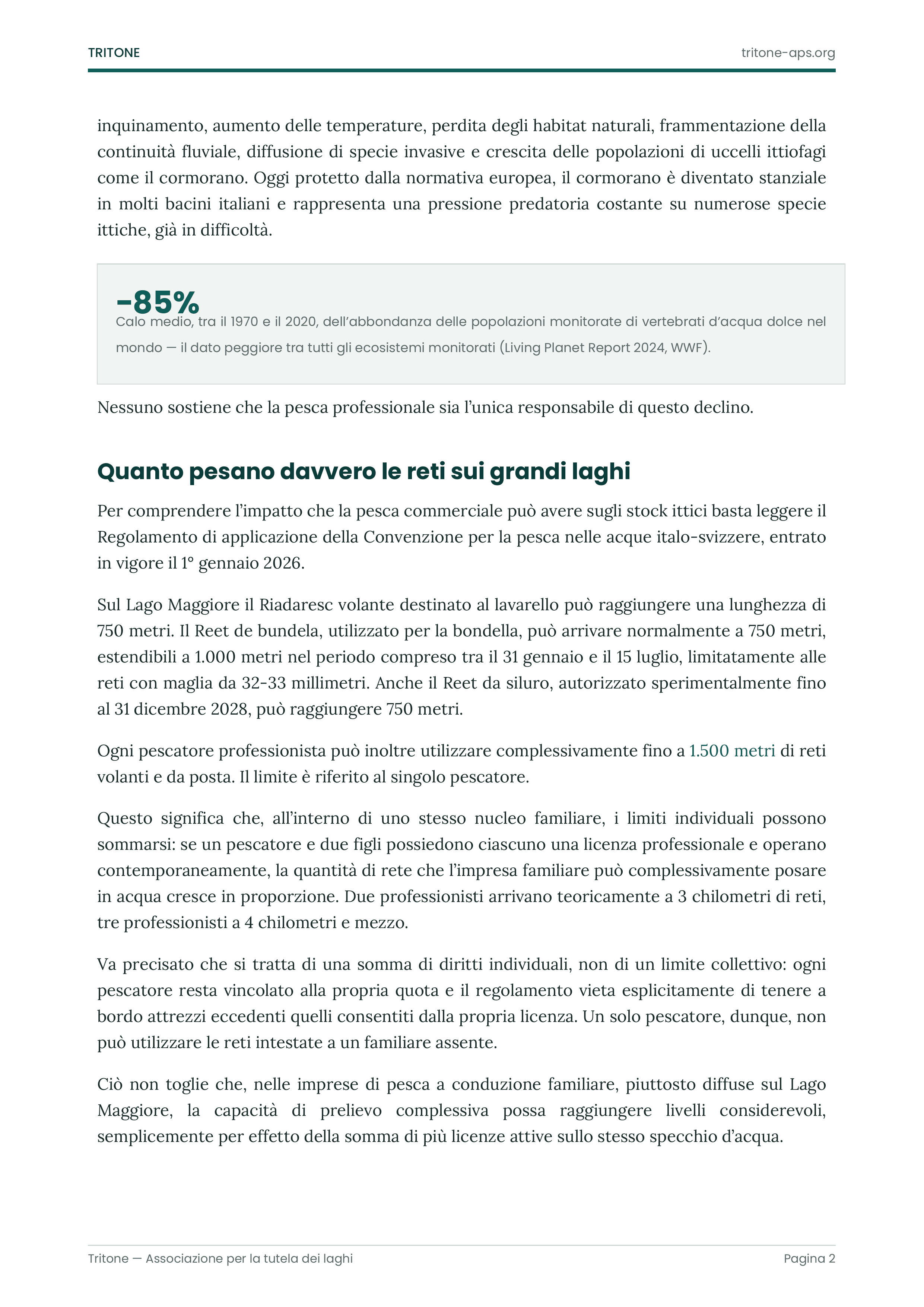 Pagina 2 del documento sulla pesca professionale nelle acque interne