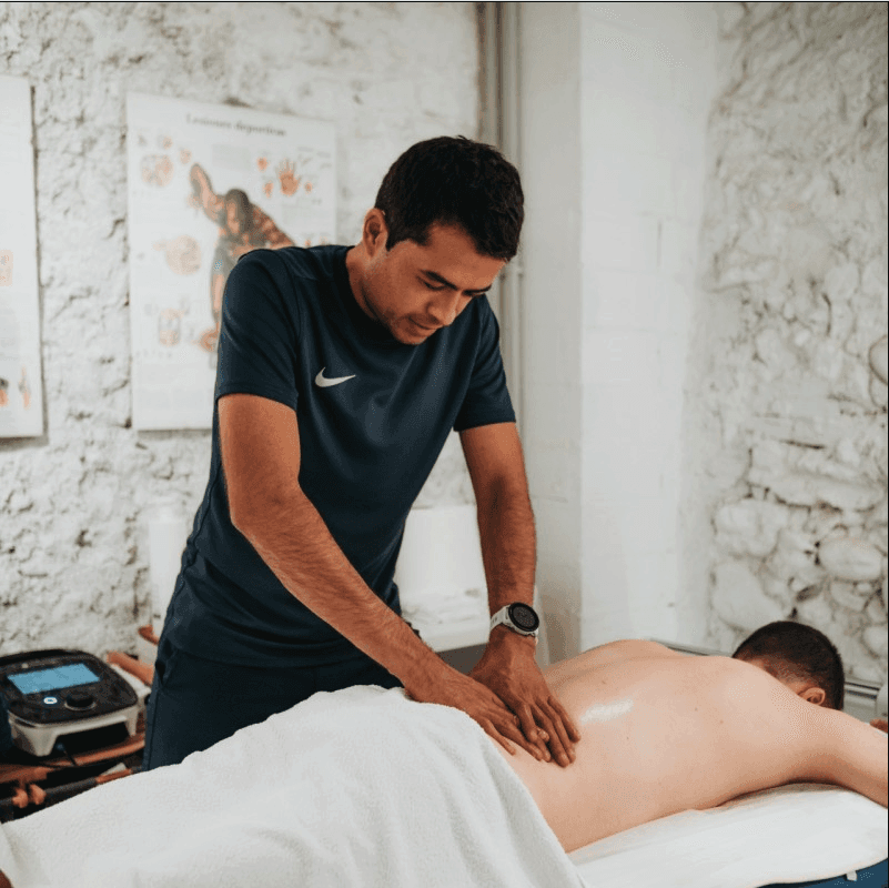pair of blue-and-white Adidas running shoes