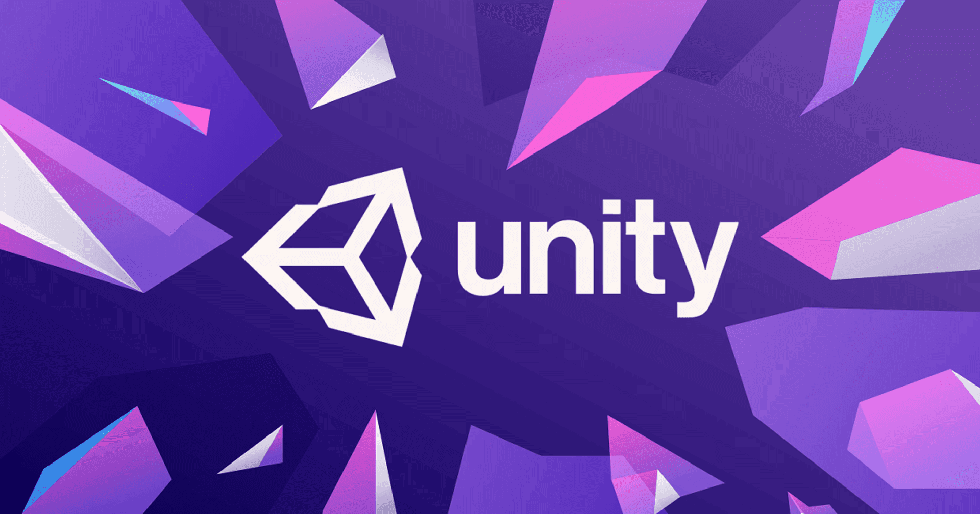 The Unity logo on a purple geometric background.