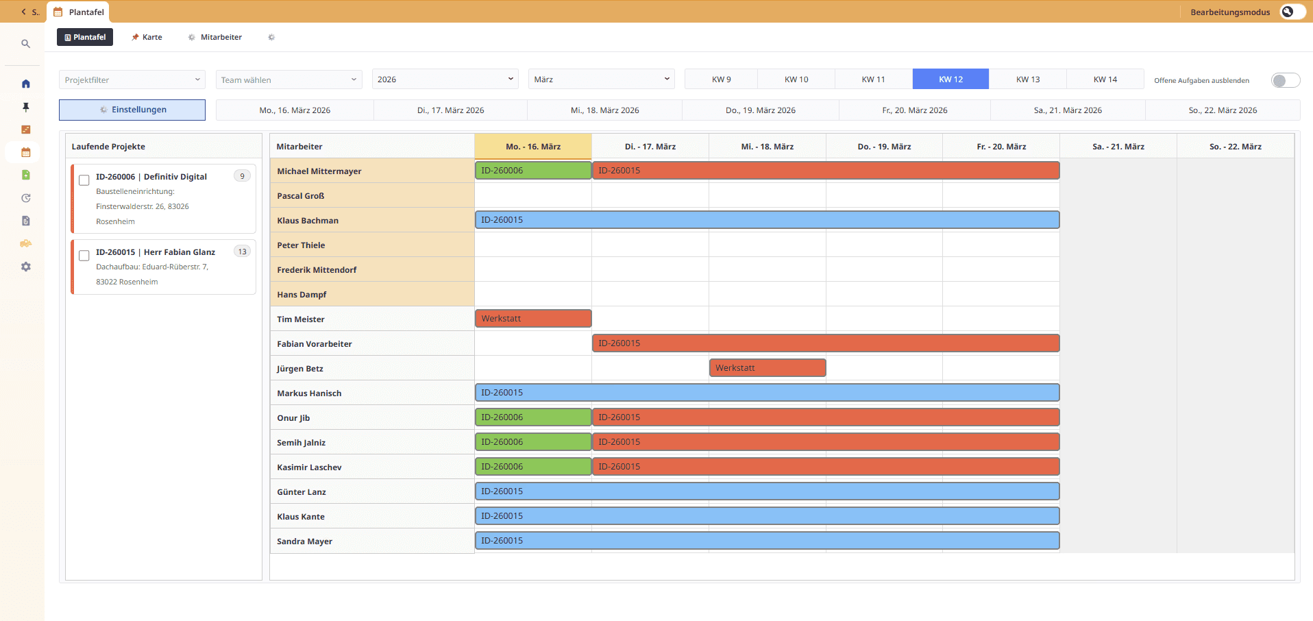 Kapazitätsplanung einer individuellen Software für Handwerksbetriebe