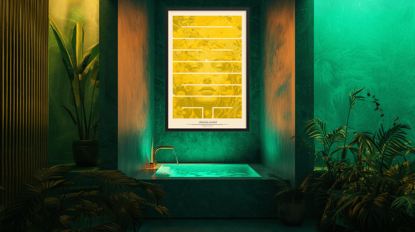 Poster design inside a boho bathroom