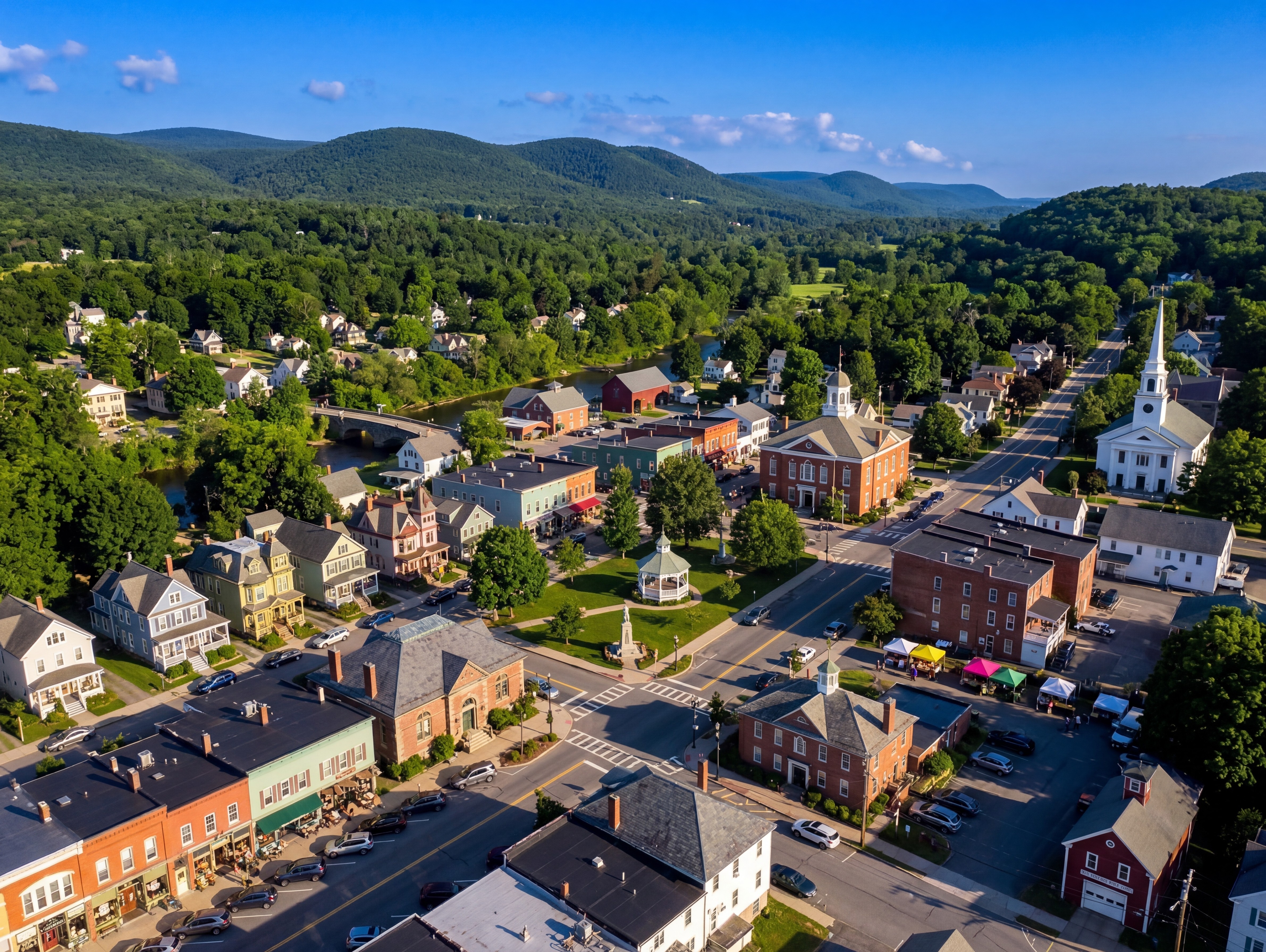 Town center from an aerial view.