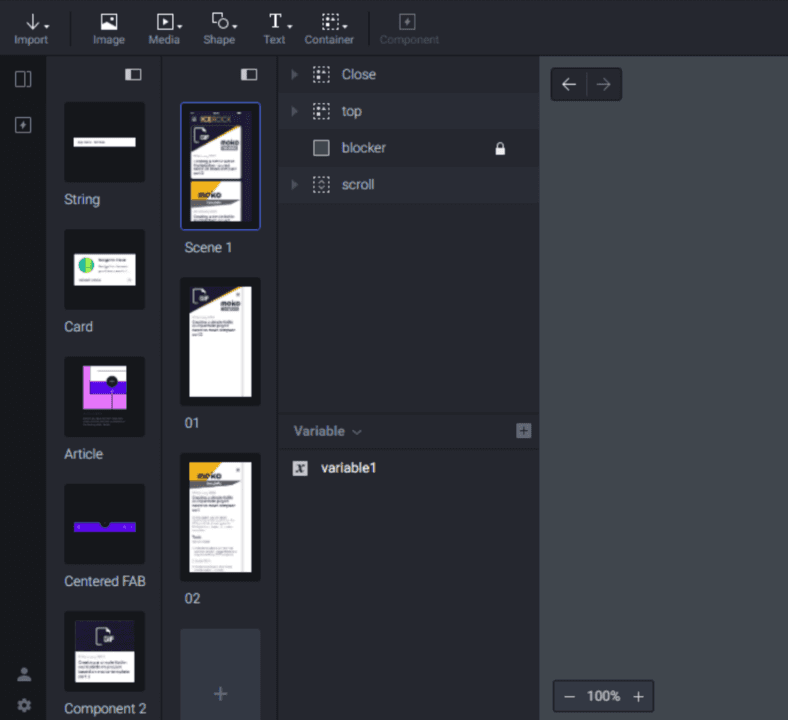 option to pin the scene and component panels