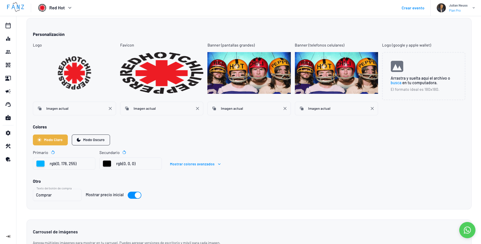 panel de configuración de marca blanca granular