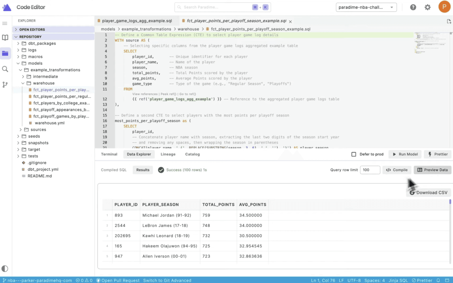 Data Explorer | Get to know the Paradime IDE Apps Panel | dbt