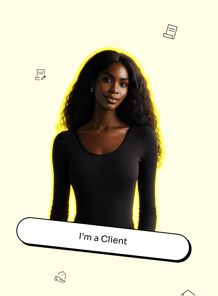Woman with a straight face. Wears a black dress