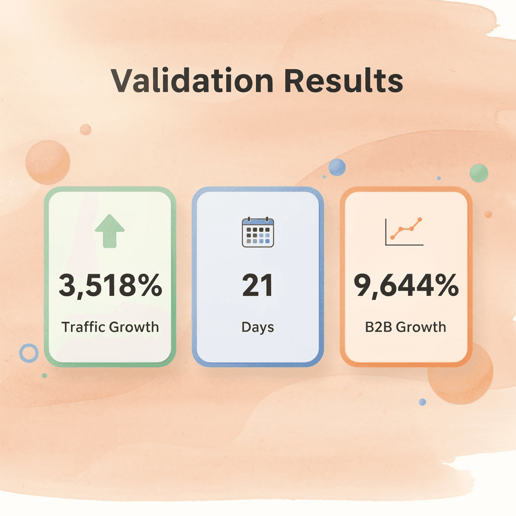 Infographic showing validation results with traffic growth metrics - Real Estate SEO Agency