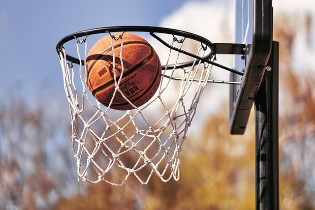 Basketball going through the rim