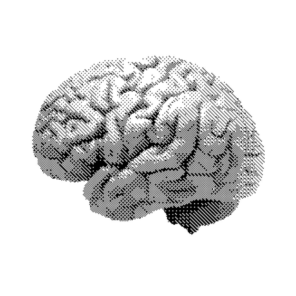 Bitmap-style illustration of a human brain, symbolizing intelligence, advanced research, and the transformative potential of quantum technology venture capital investing.