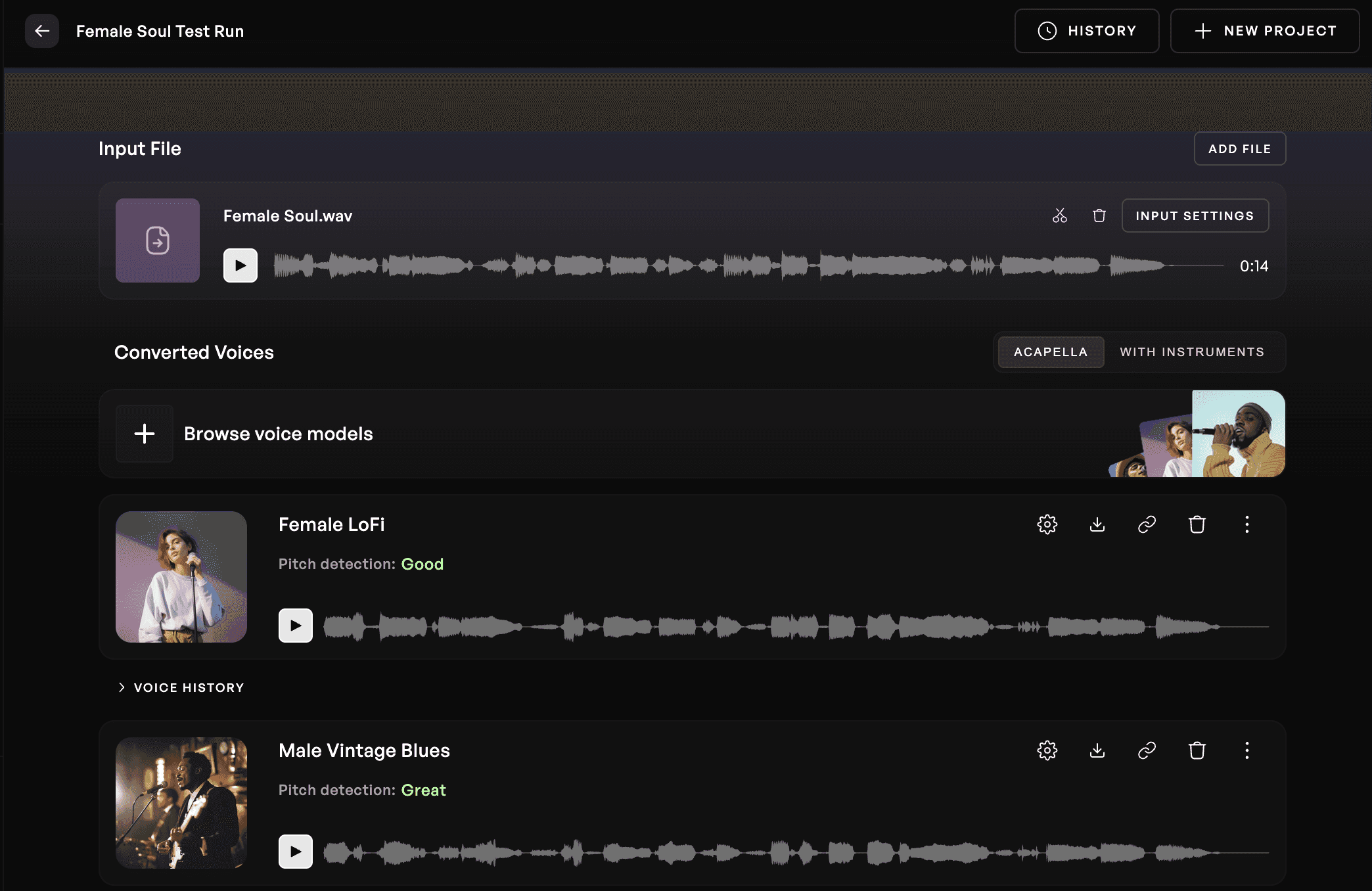An open interface of the Kits AI voice studio