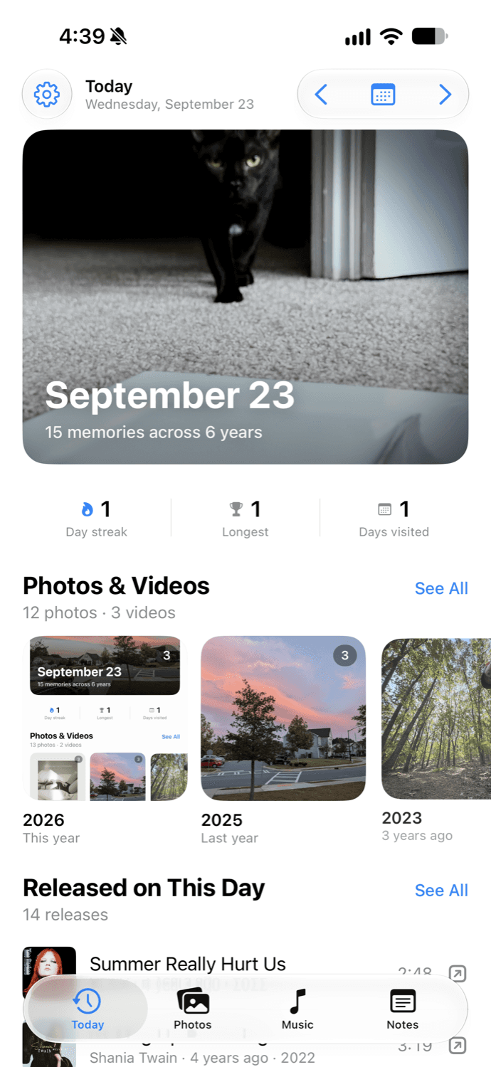 Backward app showing a daily collection of photo memories